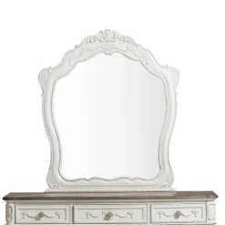 Cinderella Panel Bedroom Set (Antique White) -Beds and Accessories Sales 1386NW 6 mirror 1 1