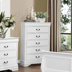 Mayville Sleigh Bedroom Set (White) -Beds and Accessories Sales 2147W 9 chest 1