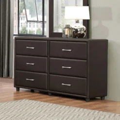 Lorenzi Upholstered Platform Bedroom Set (Dark Brown) -Beds and Accessories Sales 2220DBR 5 dresser 1