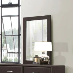 Lorenzi Upholstered Platform Bedroom Set (Dark Brown) -Beds and Accessories Sales 2220DBR 6 mirror 1