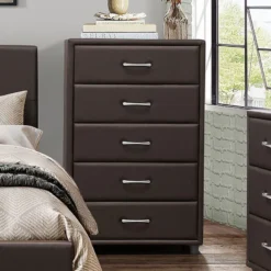 Lorenzi Upholstered Platform Bedroom Set (Dark Brown) -Beds and Accessories Sales 2220DBR 9 chest 1