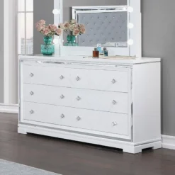 Eleanor Panel Bedroom Set (White) -Beds and Accessories Sales 223563 dresser 1