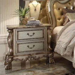 Dresden Panel Bedroom Set (Gold Patina) -Beds and Accessories Sales 23163 nightstand 1