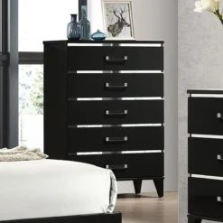 Chelsie Panel Bedroom Set (Black) -Beds and Accessories Sales 27416 chest 1