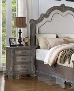 Sheffield Upholstered Sleigh Bed (Antique Grey) -Beds and Accessories Sales B1120 2 nightstand 1