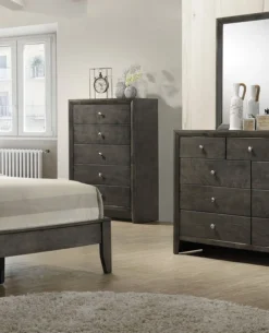 Evan Low Profile Bedroom Set (Grey) -Beds and Accessories Sales B4720 4 chest 1