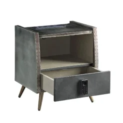 Doris Upholstered Panel Bedroom Set (Gray) -Beds and Accessories Sales BD00440 nightstand 4