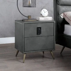 Doris Upholstered Panel Bedroom Set (Gray) -Beds and Accessories Sales BD00556 nightstand 2