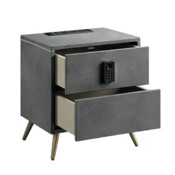 Doris Upholstered Panel Bedroom Set (Gray) -Beds and Accessories Sales BD00556 nightstand 4