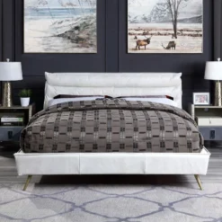 Doris Upholstered Panel Bed (White)