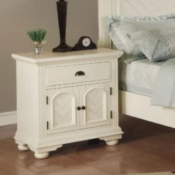 Brook Panel Bedroom Set (White) -Beds and Accessories Sales BP700NSW nightstand 2