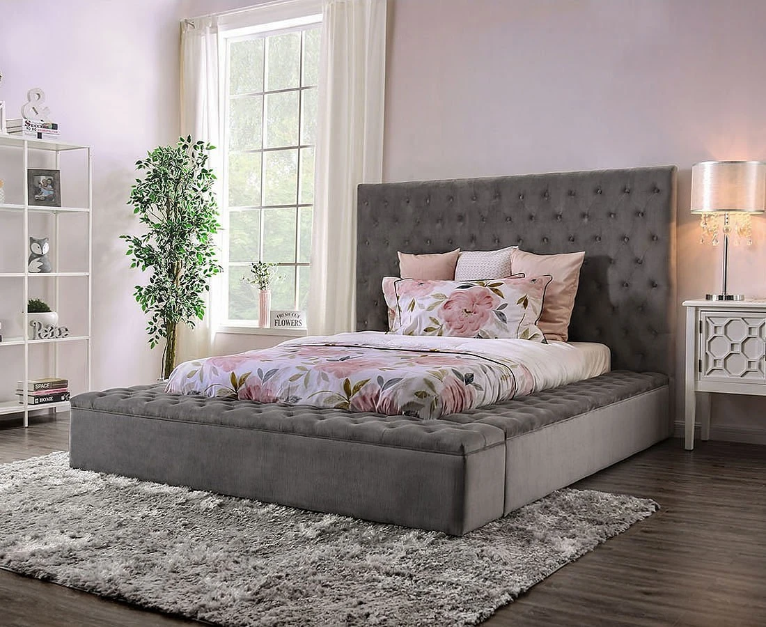 Davida Upholstered Bed (Gray) 1 Davida Upholstered Bed (Gray)