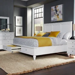 Cambridge Flat Panel Storage Bed (White) -Beds and Accessories Sales ICB 492 KD 1 403D 1 402L 1 WHT bed pnl str white 3
