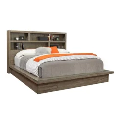 Modern Loft Bookcase Platform Bed (Greystone)
