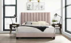 Coyote Queen Upholstered Bed W/ Two Nightstands (Pink)