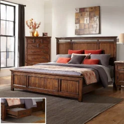 Wolf Creek Panel Bed W/ One Side Storage