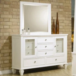 Sandy Beach Storage Bedroom Set (White) -Beds and Accessories Sales coa 201303 C dresser mirror 2 1