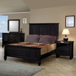 Sandy Beach Panel Bedroom Set (Black) -Beds and Accessories Sales coa 201321 C bedroom set 1