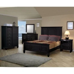 Sandy Beach Panel Bedroom Set (Black) -Beds and Accessories Sales coa 201321 C bedroom set 2