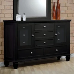 Sandy Beach Panel Bedroom Set (Black) -Beds and Accessories Sales coa 201323 C dresser 1