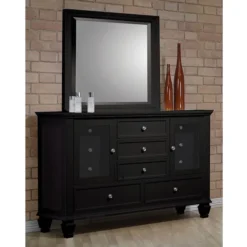 Sandy Beach Panel Bedroom Set (Black) -Beds and Accessories Sales coa 201323 C dresser mirror 2 1